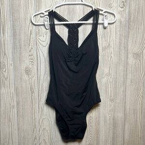 VICTORIA'S SECRET BLACK ZADAR MACRAME STRAPPY ONE PIECE SWIMSUIT SZ MED BOHO
